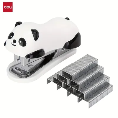 Deli Panda Mini Stapler 0453 Cartoon Design Portable Handheld No.10 Stapler with Nail Removal