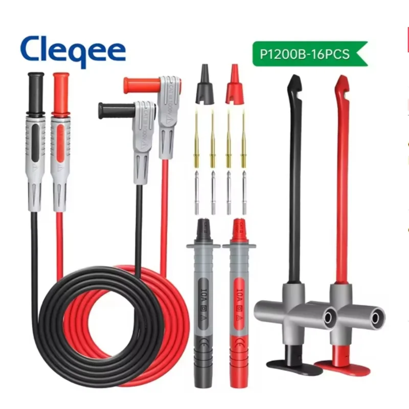 Cleqee P1200B 4-mm-Bananenstecker-Multimeter-Messleitungen-Set mit austauschbaren Nadeln, nicht zerstörungsfreier Punktionstesthaken für die Automobilindustrie Image