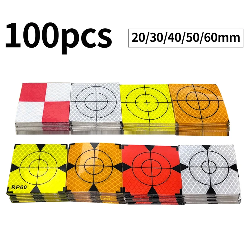 100 Stück Größe 20, 30, 40, 50, 60, 80 mm Reflektorfolie für Totalstationsvermessung, Geographie, fluoreszierendes grünes Blatt, reflektierender Aufkleber Image