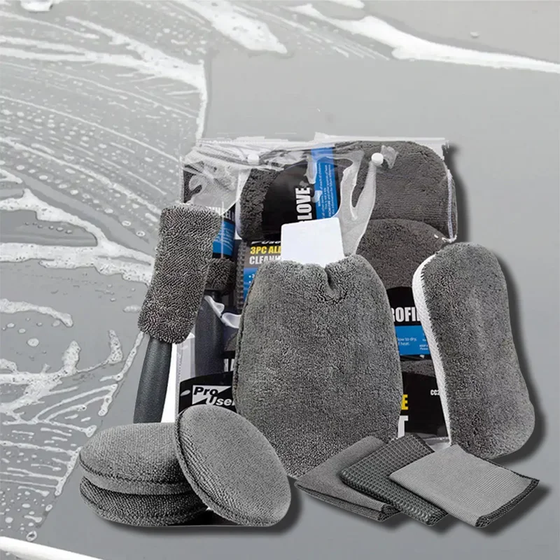 9 teile/satz von Reinigungs werkzeugen für die Auto wasch pflege Automatische Reinigungs handschuhe Mikro faser tuch Hand wasch abdeckung Rad bürsten polster Image