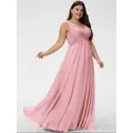 Robe de soirée en mousseline de soie pour femmes, grande taille, sans manches, col en v, élégante, dos nu, Maxi, froncée, couleur unie, 2025