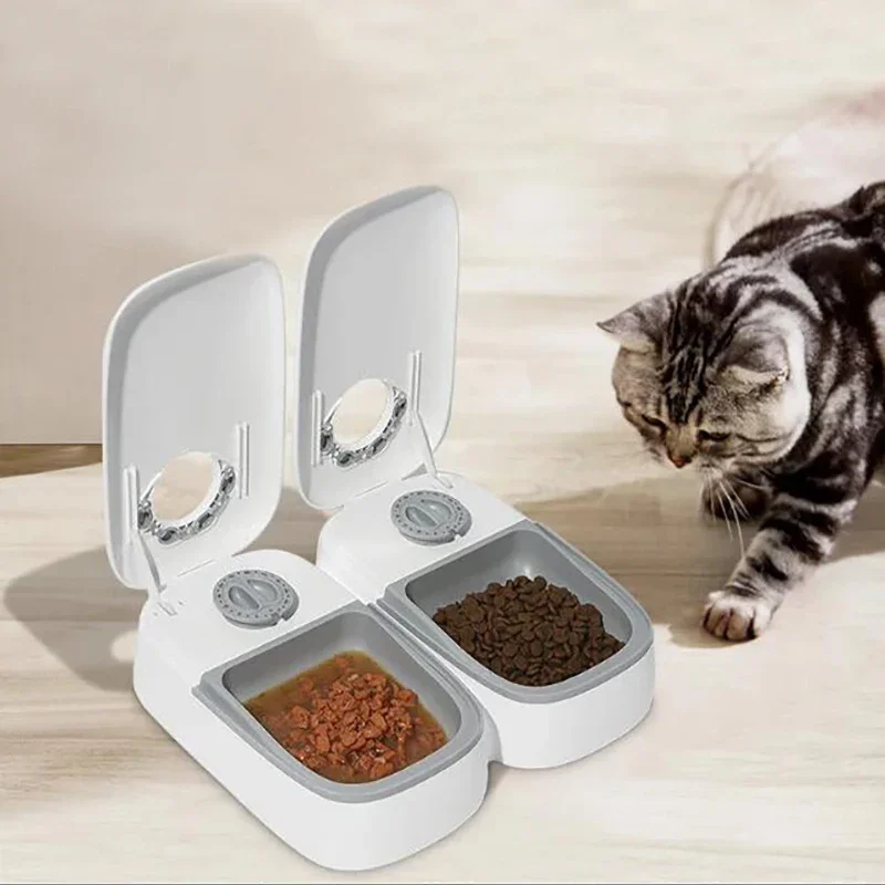 2 repas chronométré automatique mangeoire pour chien double bols intelligent distributeur de nourriture pour chat humide sec distributeur de nourriture pour animaux de compagnie mangeoire pour animaux