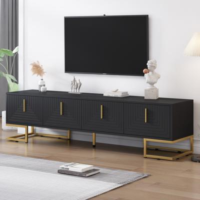 Geometric Lines TV Stand with Metal Legs, Gold Handles for TVs Up to 80