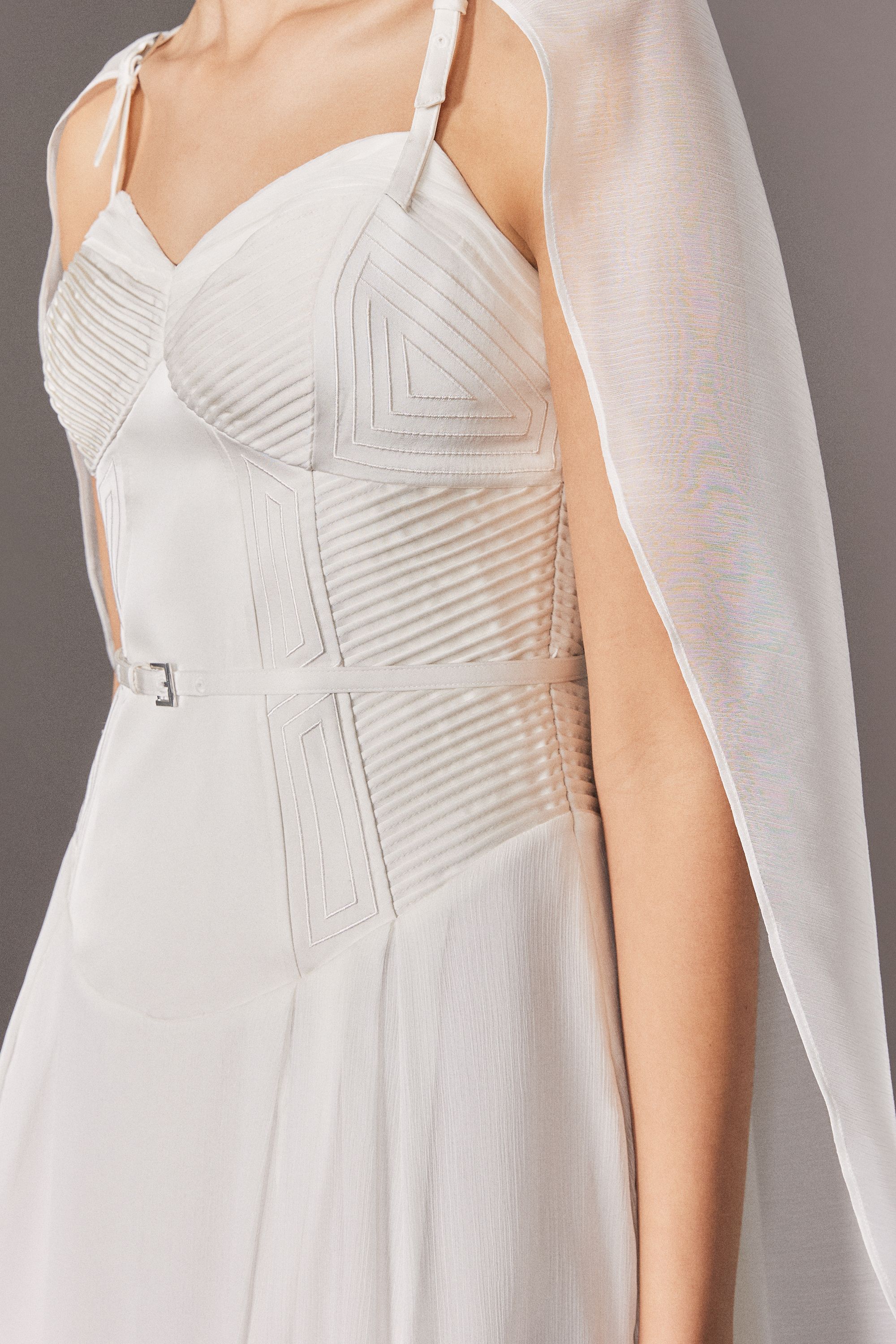 Karen Millen Womens Archive Collection - Corset Detail Georgette Cape Woven Maxi Dress - White - Size 6 UK