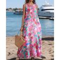 Per donna Abito maxi Abito a trapezio Abito Estivo Boho Quotidiano Ferie Vestibilità regolare Grafico Blocco di colori Senza Maniche Girocollo Rosa Rosso Verde Estate
