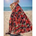 Per donna Taglia standard asiatici Gonna Svasato Lungo Estate Maxi Vita Alta Gonne Floreale Blocco di colori Stratificato Chiffon Stampato Micro-elastico Vacanza Casual Quotidiano Bianco Rosa Rosso