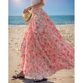 Per donna Taglia standard asiatici Gonna Svasato Lungo Estate Maxi Vita Alta Gonne Floreale Blocco di colori Stratificato Chiffon Stampato Micro-elastico Vacanza Casual Quotidiano Bianco Rosa Rosso