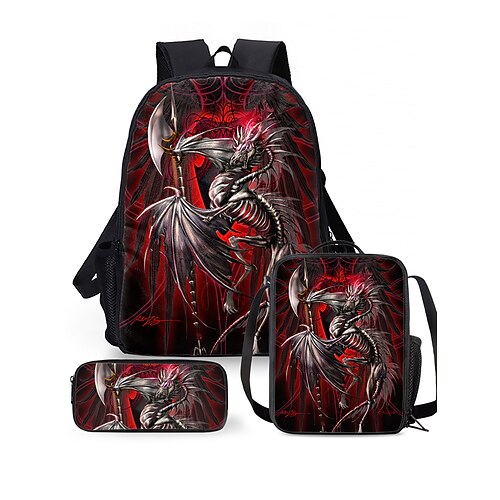 Set Zaino Drago per Ragazzi con Borsa per Pranzo e Astuccio Zaino Scuola di Grande Capacità per Scuola Elementare Ritorno a Scuola