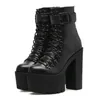 2025 frauen Plattform Chunky High Heel Stiefeletten Schnalle Strap Lace Up Side Zip Motorrad Boot Punk Goth Stil Schuh Botas Mujer