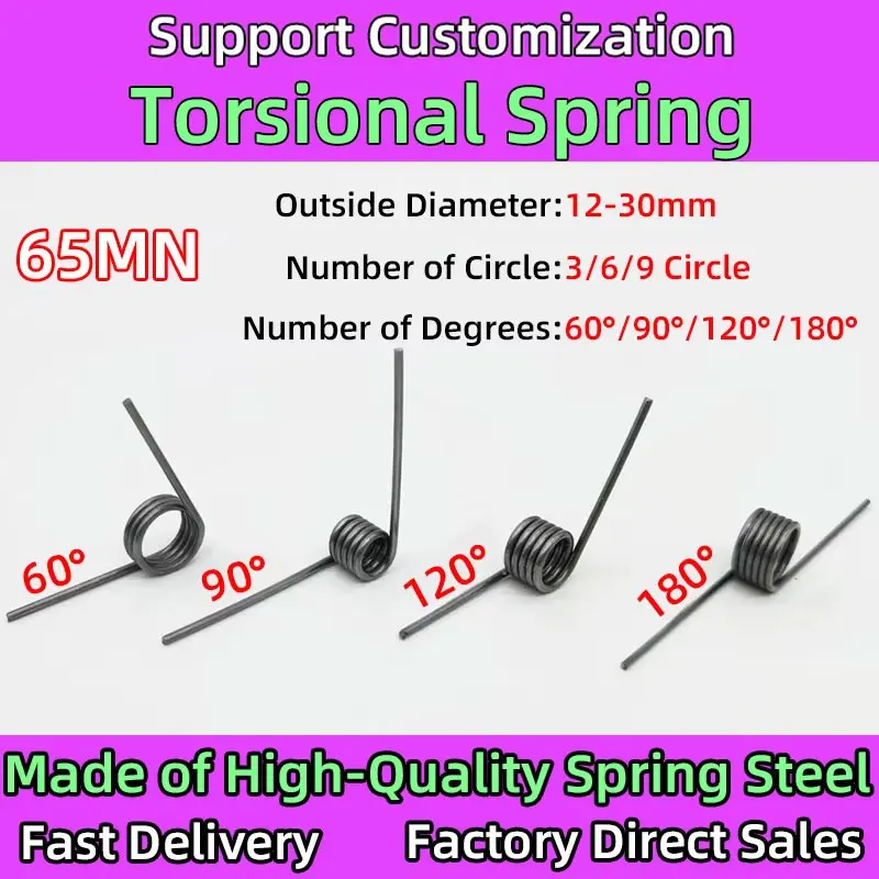 2 Stück V-förmige Torsionsfeder, Haarnadelfeder, 60–180 Grad Torsionsfedern, 3–9 Runden, Federclip WD 2,5 mm Image