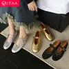Qutaa 2024 Schuhe Frau süße Student Mode Schuhe Frauen Wohnungen Absätze Schuhe echtes Leder runde Zehen Mary Janes Größe 34-40