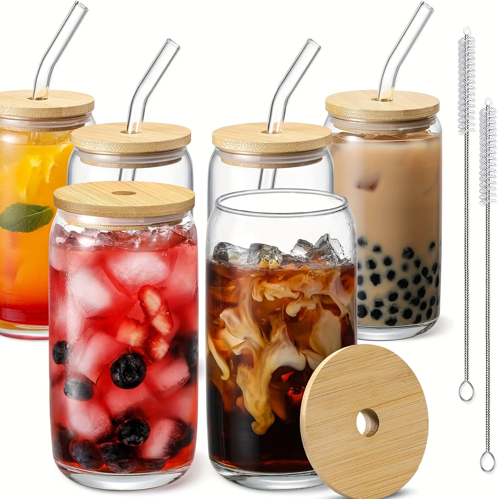 2/4/6/8 Stück 16 Unzen Dosenförmige Trinkgläser mit Deckel und Strohhalmen, isoliert, tragbar – perfekt für Eiskaffee und Geburtstagsgeschenke Image