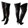 Real Photo SUPER 2025 Oberschenkelhohe Stiefel für Damen, schwarzes Lederfutter, Stiletto-Absätze, 4-Jahreszeiten-Schuhe, Botines, große Größe 39 43 47