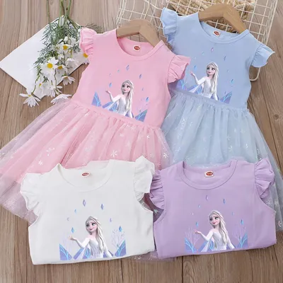 Kinder Kleidung Kurzarm Kleid Kinder Gefrorene Elsa Prinzessin Mädchen Kleid Disney Sommer Baby Image