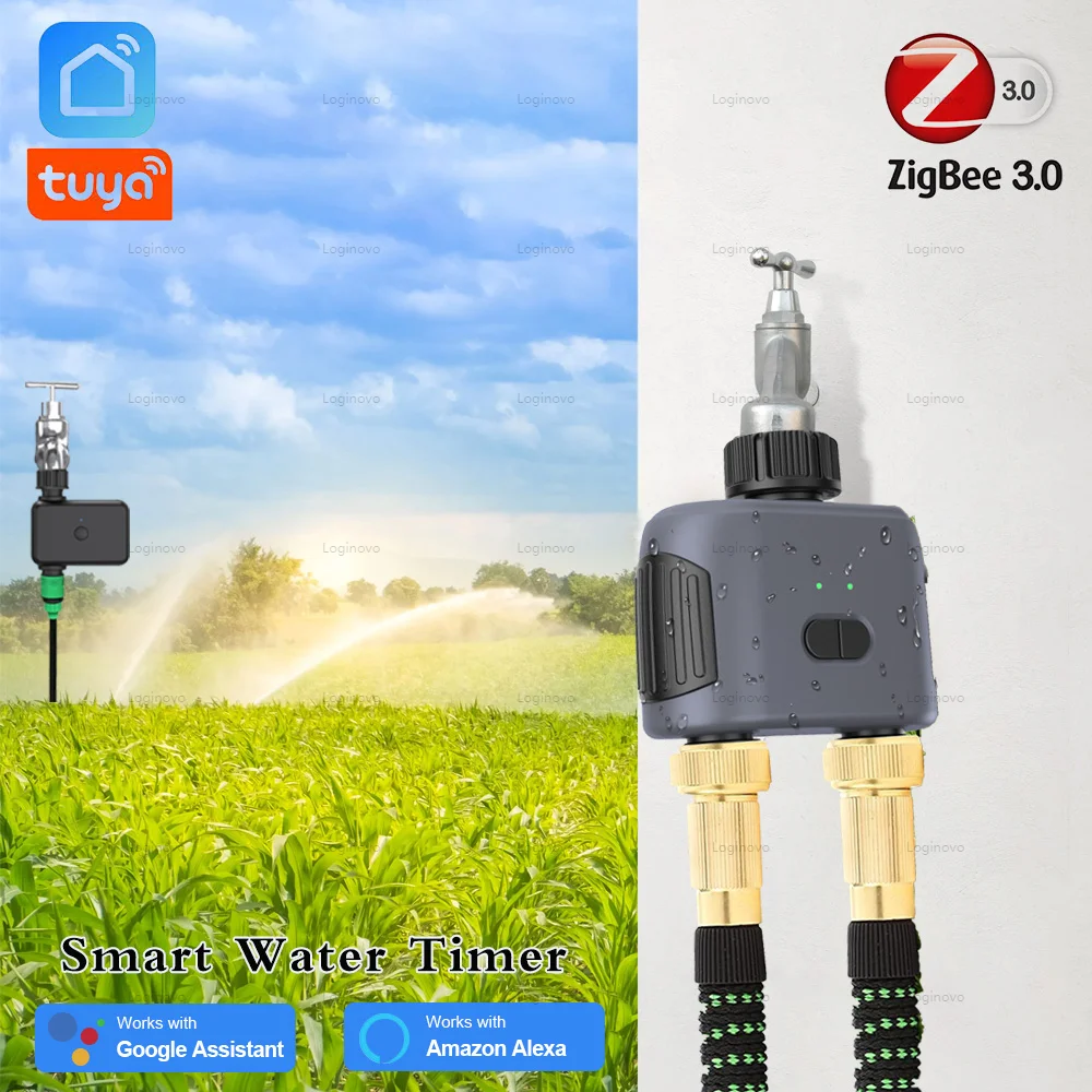 Tuya Smart Zigbee Wasser Timer Garten Bewässerung 1 2-outlet Hause Automatische Streuen Bewässerung Wert Controller Für Alexa Google Image