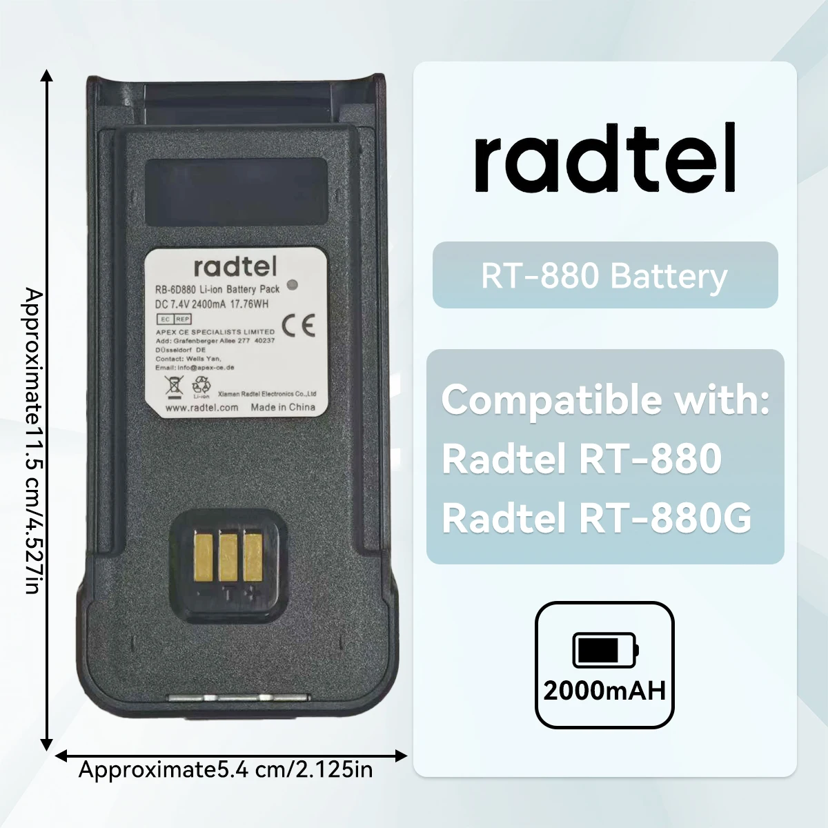 Walkie Talkie Li-Ionen-Akku 2400 mAh für Radtel RT-880 RT-880G IRadio UV-98 plus Zweiweg-Amateurfunk Image