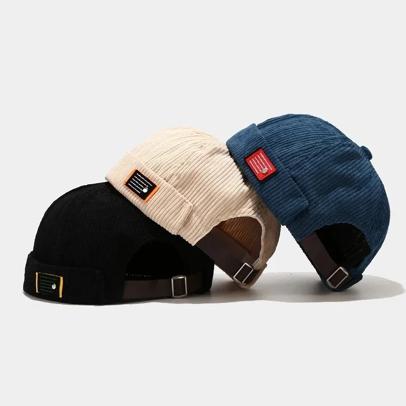 NEUE Mode Männer Docker Brimless Skullies Cap Beanie Hut Soft Top Hüte Hip Hop Hüte Einstellbare Vintage Einfarbig Straße Kappen