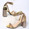 Luxus Gold Silber High Heels Sandalen Frauen 2025, Sommer Dicken Absätzen Ankle Straps Party Schuhe Frau Plus Größe 43, Offene spitze Pumpen