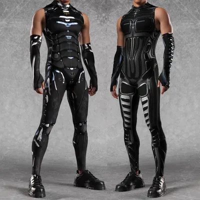Herren Steampunk Cosplay Rüstung Roboter Kostüm Stretch Strumpfhosen Cyberpunk Mechanische Rüstung Body Halloween Party Ärmel Overall Image
