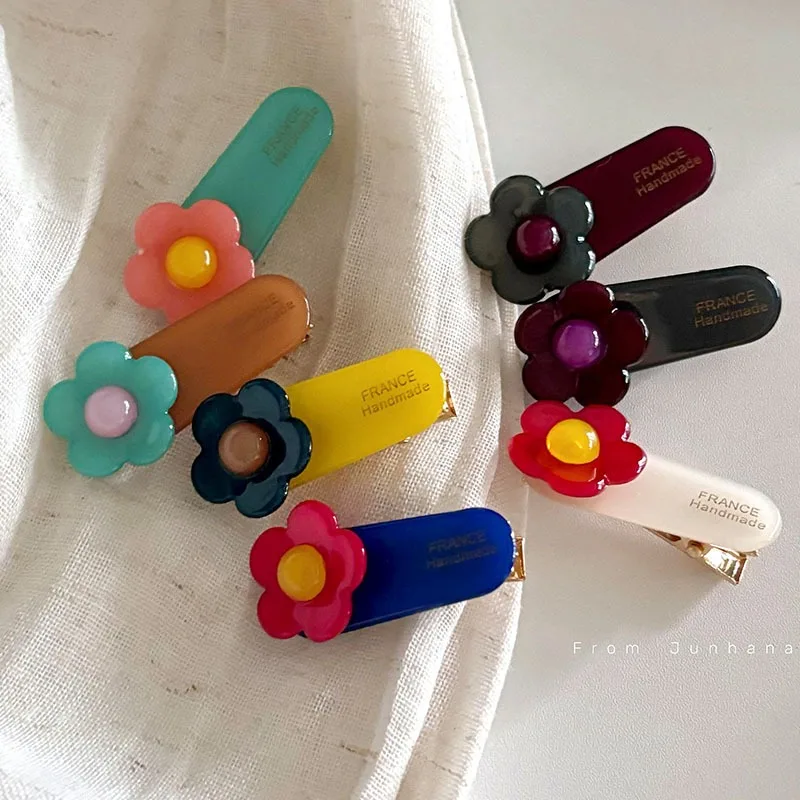 Süße Blumen Haars pangen Acetat Blümchen Enten schnabel Clip einfach anmutig Knall Clip Mädchen Seite Clip Haar Zubehör Image