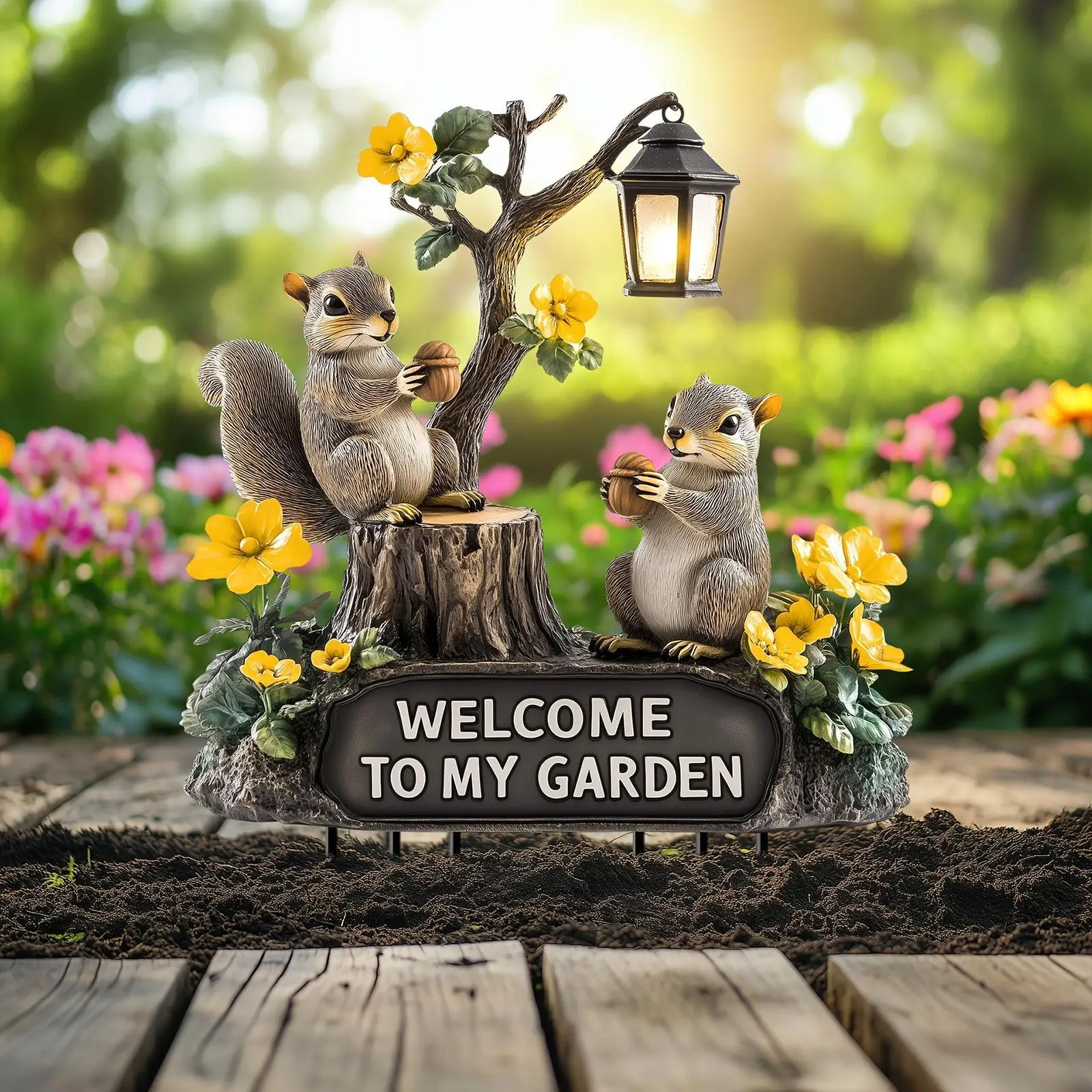 Eichhörnchen dekorativer Gartenstecker 2D Pflanzgefäß Topf Dekor für Bonsai Innenhof Image