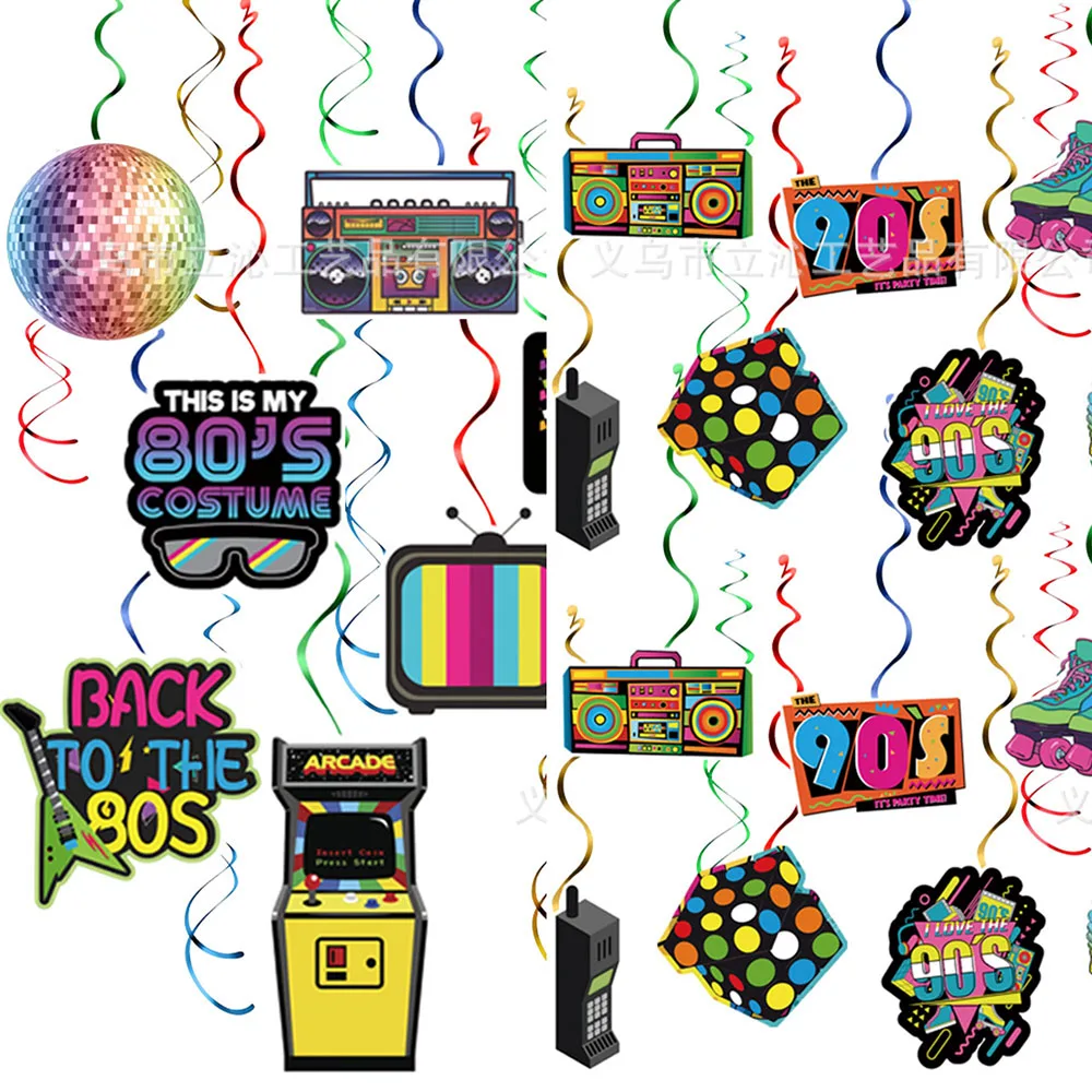 80er 90er Partydekorationen Retro 1980er 1990er Hip Hop Party Hängende Wirbel Deckendekoration für Erwachsene Zurück in die 80er 90er Party Image