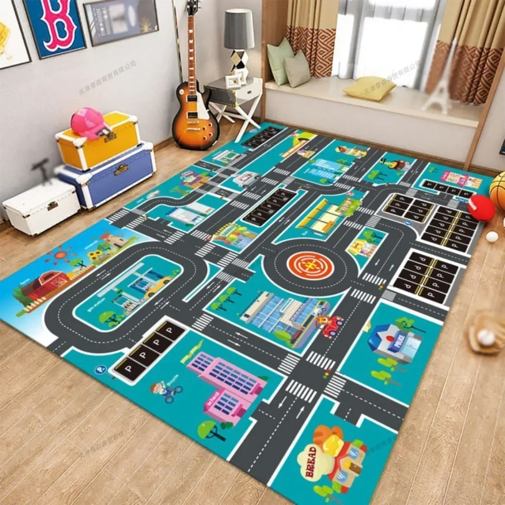 1 Stück 120 x 180 cm rutschfeste Baby-Spielmatte, große Babyspielzeuge, Kinder, Verkehrskarte, Spielzeugteppiche, frühe Bildung, Kristall-Samt-Teppiche
