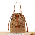 Borsa da spiaggia estiva Borse a tracolla da viaggio retrò Piccola borsa da viaggio e borsetta per donna Borsa in paglia intrecciata Borsa a tracolla a secchiello da donna