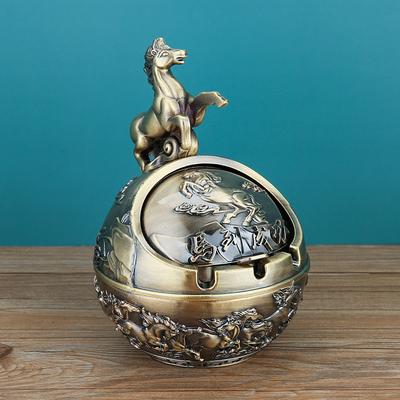 Vintage Ashtray with Lid, Chinese Zodiac 12 Animal Signs Decorative Covered Ashtray, Windproof Desktop Ornament for Home Office Living Room