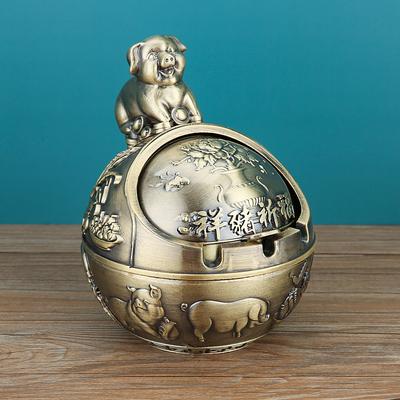 Vintage Ashtray with Lid, Chinese Zodiac 12 Animal Signs Decorative Covered Ashtray, Windproof Desktop Ornament for Home Office Living Room