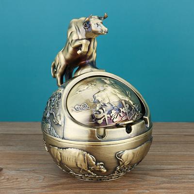 Vintage Ashtray with Lid, Chinese Zodiac 12 Animal Signs Decorative Covered Ashtray, Windproof Desktop Ornament for Home Office Living Room