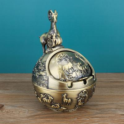 Vintage Ashtray with Lid, Chinese Zodiac 12 Animal Signs Decorative Covered Ashtray, Windproof Desktop Ornament for Home Office Living Room