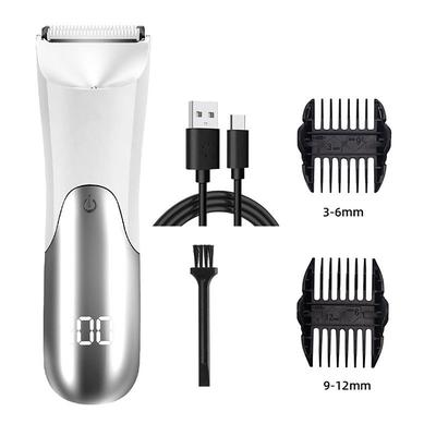 Men's Electric Body Hair Trimmer with Ceramic Blade – Wet Dry Groin Shaver with 2 Guard Combs
