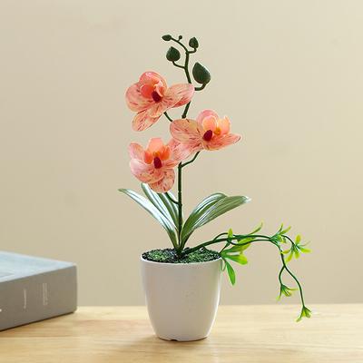 Artificial Orchid Potted Flower Plant, Faux Phalaenopsis Flower Arrangement, Realistic Silk Orchid in Pot for Home Office Table Centerpiece Decor