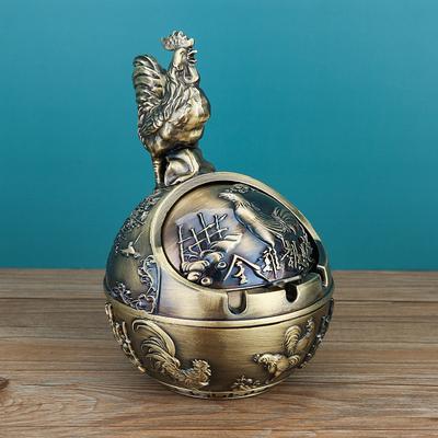 Vintage Ashtray with Lid, Chinese Zodiac 12 Animal Signs Decorative Covered Ashtray, Windproof Desktop Ornament for Home Office Living Room