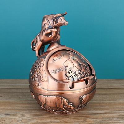 Vintage Ashtray with Lid, Chinese Zodiac 12 Animal Signs Decorative Covered Ashtray, Windproof Desktop Ornament for Home Office Living Room