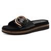 Pantolette MARCO TOZZI, Damen, Gr. 39, schwarz, Lacklederimitat, unifarben, casual, Schuhe, Plateau, Sommerschuh, Schlupfschuh mit dekorativer Schnalle