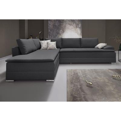 Ecksofa INOSIGN "Boxspringbett Night & Day L-Form mit Dauer-Schlaffunktion mit Armlehne", grau (anthrazit), B:324cm H:95cm T:218cm, Struktur ( 100% Polyester), Luxus-Microfaser (100% Polyester), Sofas, mit Boxspring-Bettfunktion 180x200 cm und... Image