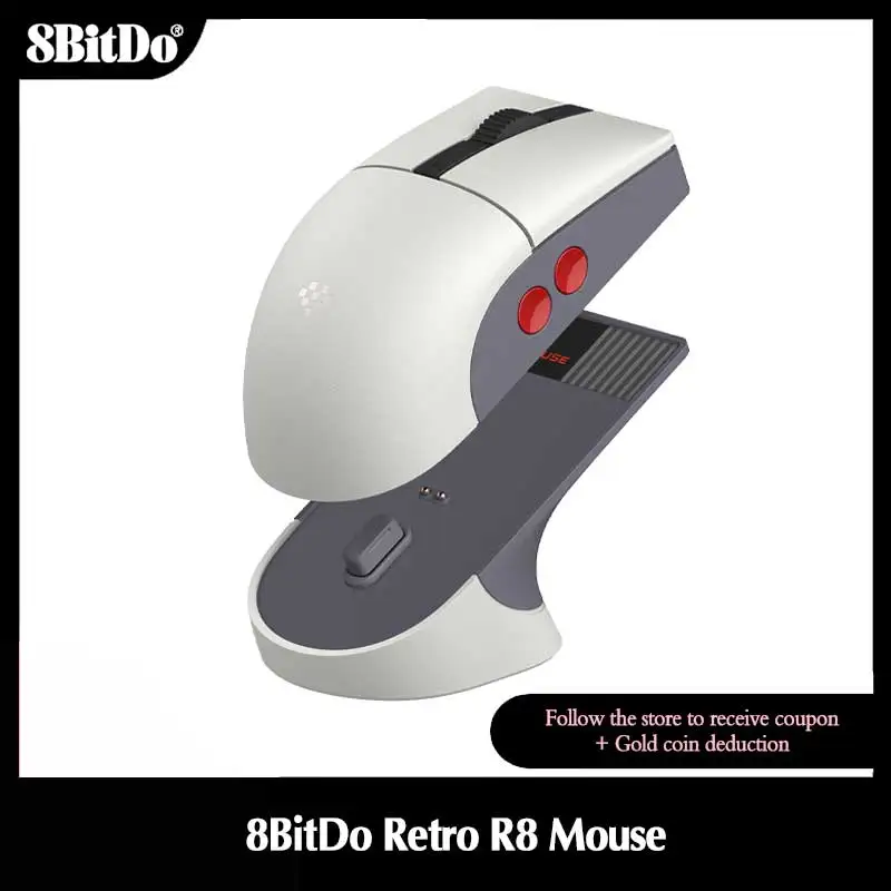 8BitDo Retro R8 Maus mit Ladestation, kabellose Gaming-Mäuse mit Mikroschaltern, programmierbaren Tasten, 4K-Schädlingsrate ﻿ Image