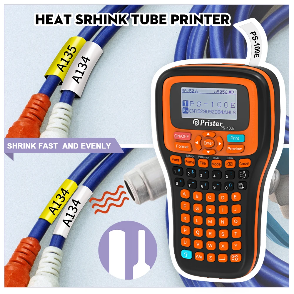 Tragbarer Etikettendrucker PS100E Druck-Schrumpfschlauch zum Aufbügeln auf Stoffband, Satinband, keine Tinte, Etikettendrucker, Industriemaschine Image