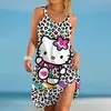 Elegantes Kleid für Frauen Sexy Hello Kitty Damenkleid Sling Sommer Frau Strand Boho Loose Print Hello Kitty Fashion Girl