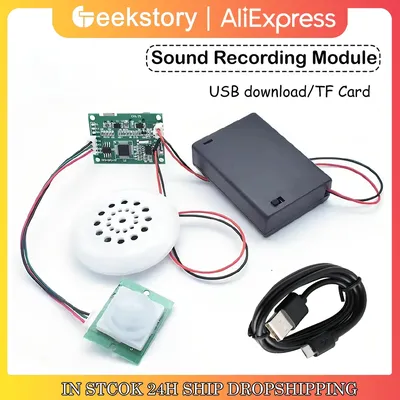 Sound Recording Module MP3 Music Voice Playback Kit with PIR Infrared Sensor Support USB Download TF Card for DIY Shop Welcomer