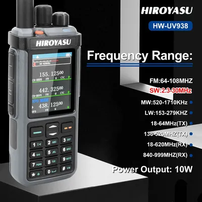 HIROYASU HW-UV938 CB SSB HF SW MW LW AM FM RX 10Watt Air Band Multi-Band Scrambler Cross Band Repeater NoAA DTMF Walkie Talkie
