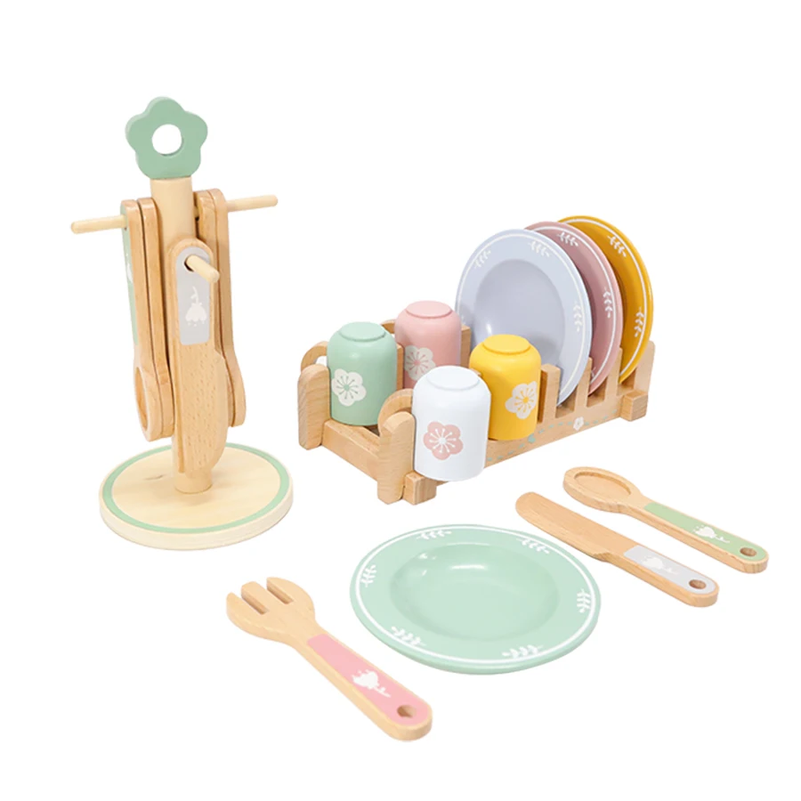 Baby Holzspielzeug Küche Spielzeug Holzgeschirr-Set Spielzeug Baby Rollenspiel Pädagogisches Cosplay Vorschulspielzeug Geschenke für Kinder