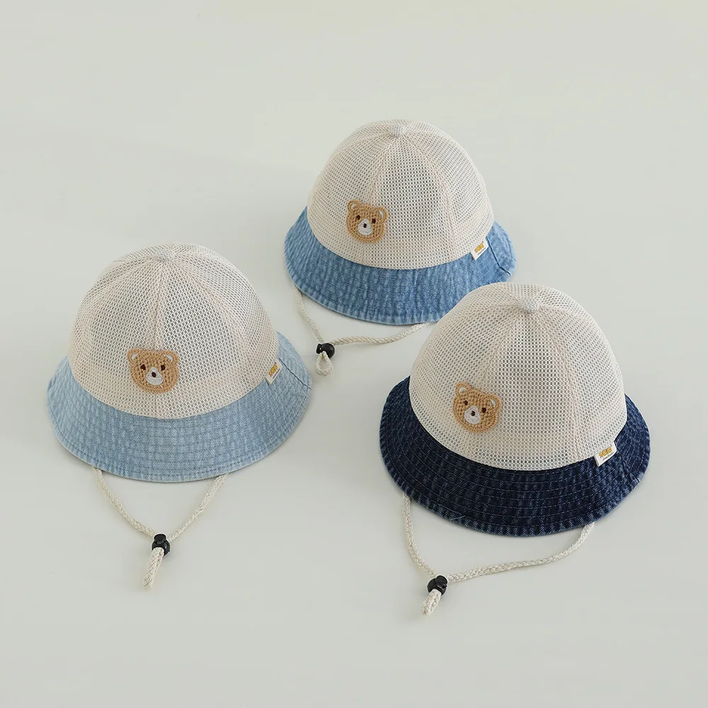 Sommer Kinder Mesh Fischer Hut Nette Baby Sonnencreme Becken Kappe Jungen Mädchen Kleinkind Bär Eimer Kappen Kinder Outdoor Visiere Image