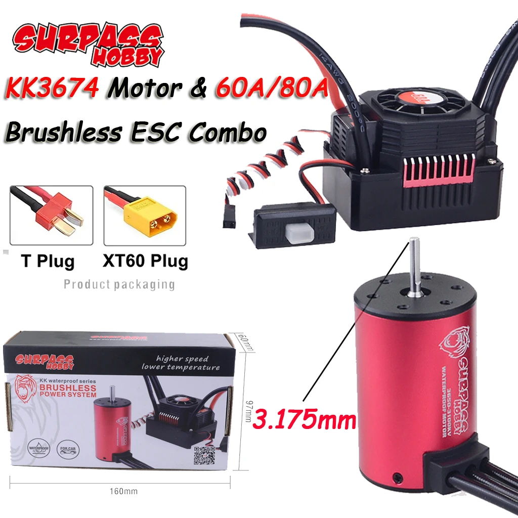 Surpass Hobby KK 3674 Bürstenloser Motor 60 A 80 A ESC Wasserdichtes Combo-Set für 1/8 1/10 RC Car Drift Racing Off-Road Truck RC Teile
