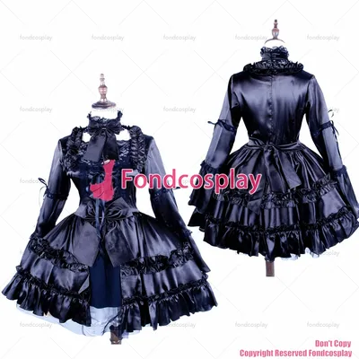 Fond cosplay erwachsene sexy cross dressing sissy maid kurze uniform gothic lolita schwarz satin Image