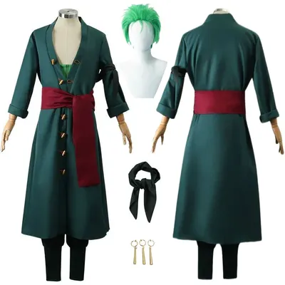 Zoro Cosplay OP Kostüm Perücke Kopftuch Ohrringe Anime Kleidung Kimono Erwachsene Kinder Weihnachten Image