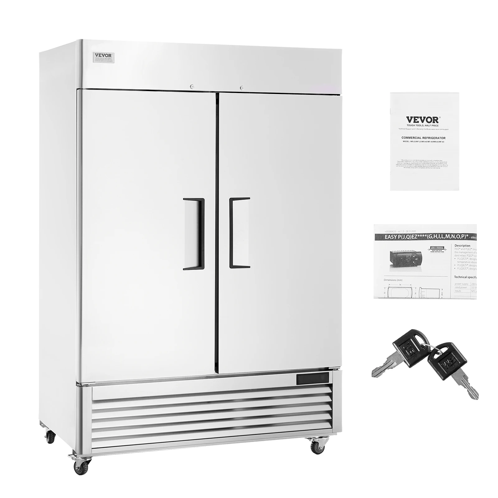 SucceBuy 1252L Gewerblicher Gefrierschrank, aufrechter Gefrierschrank, 2 Türen, automatisches Abtauung, Edelstahl mit 8 verstellbaren Regalen für Gewerbe Image