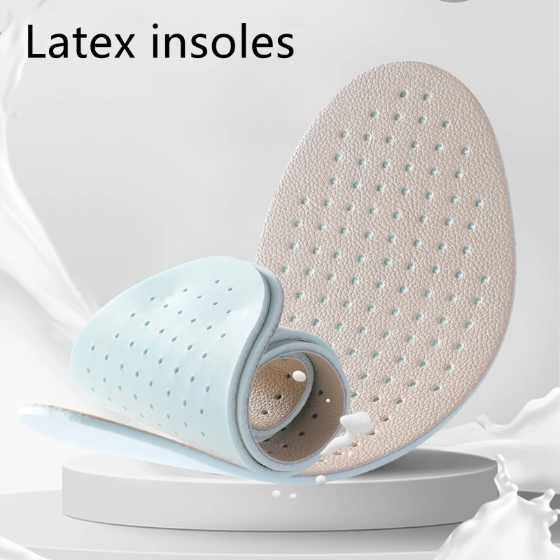 2 Stück Latex-Einlegesohlen für Schuhe, Unisex, Memory-Schaum, Laufsport-Einlegesohle, Rindsleder, atmungsaktive Schuhe, Pads, Stoßdämpfung, Schuhsohle Image